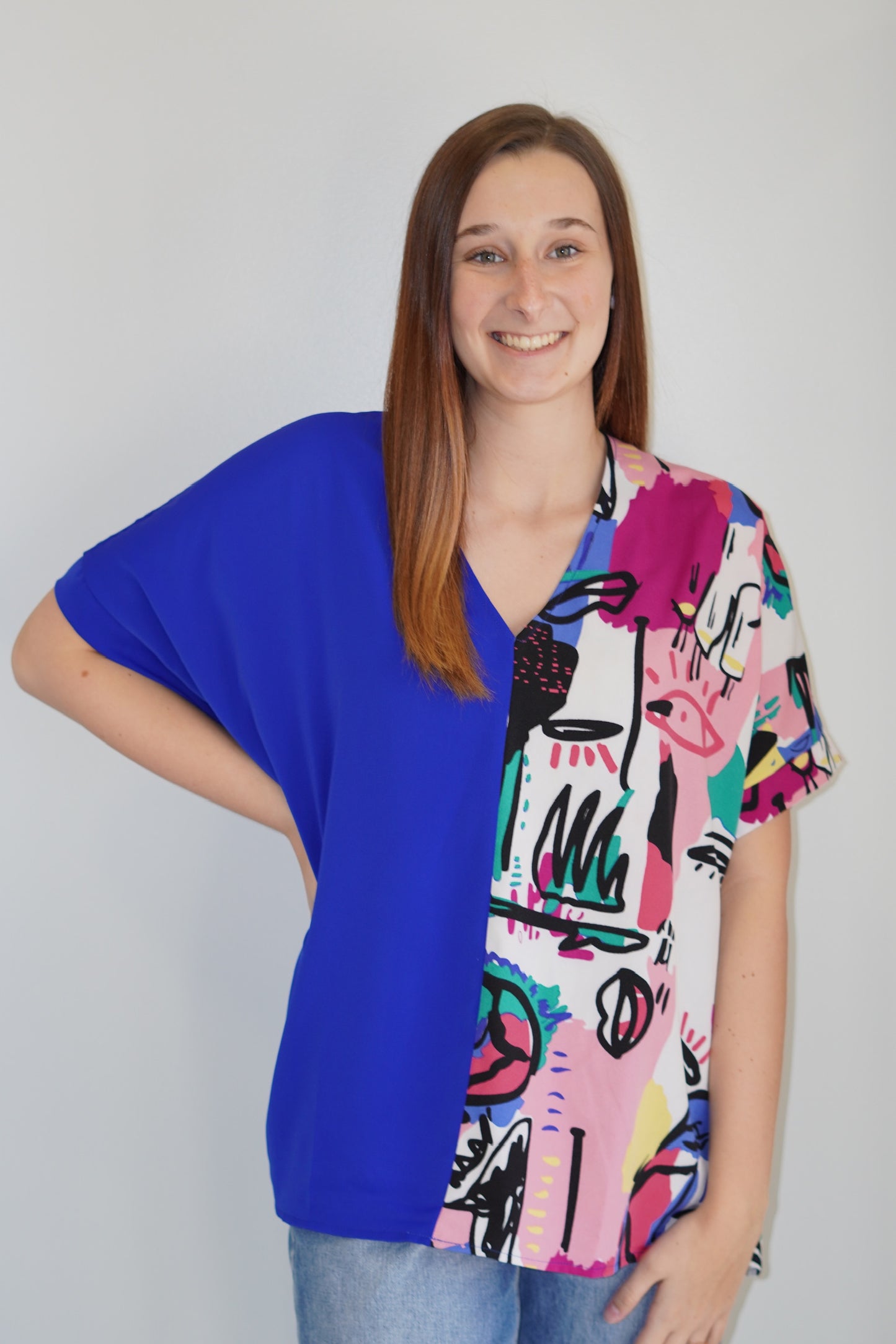 Emberlynn Abstract Color Block Blouse