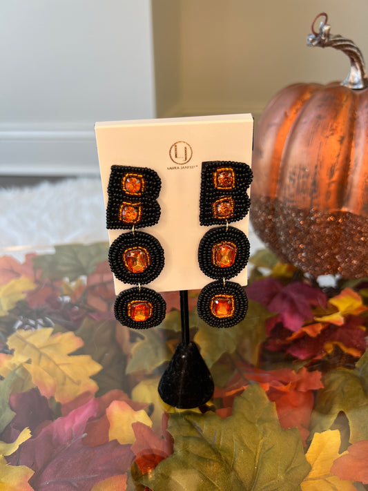 Black/Orange BOO Halloween Earrings