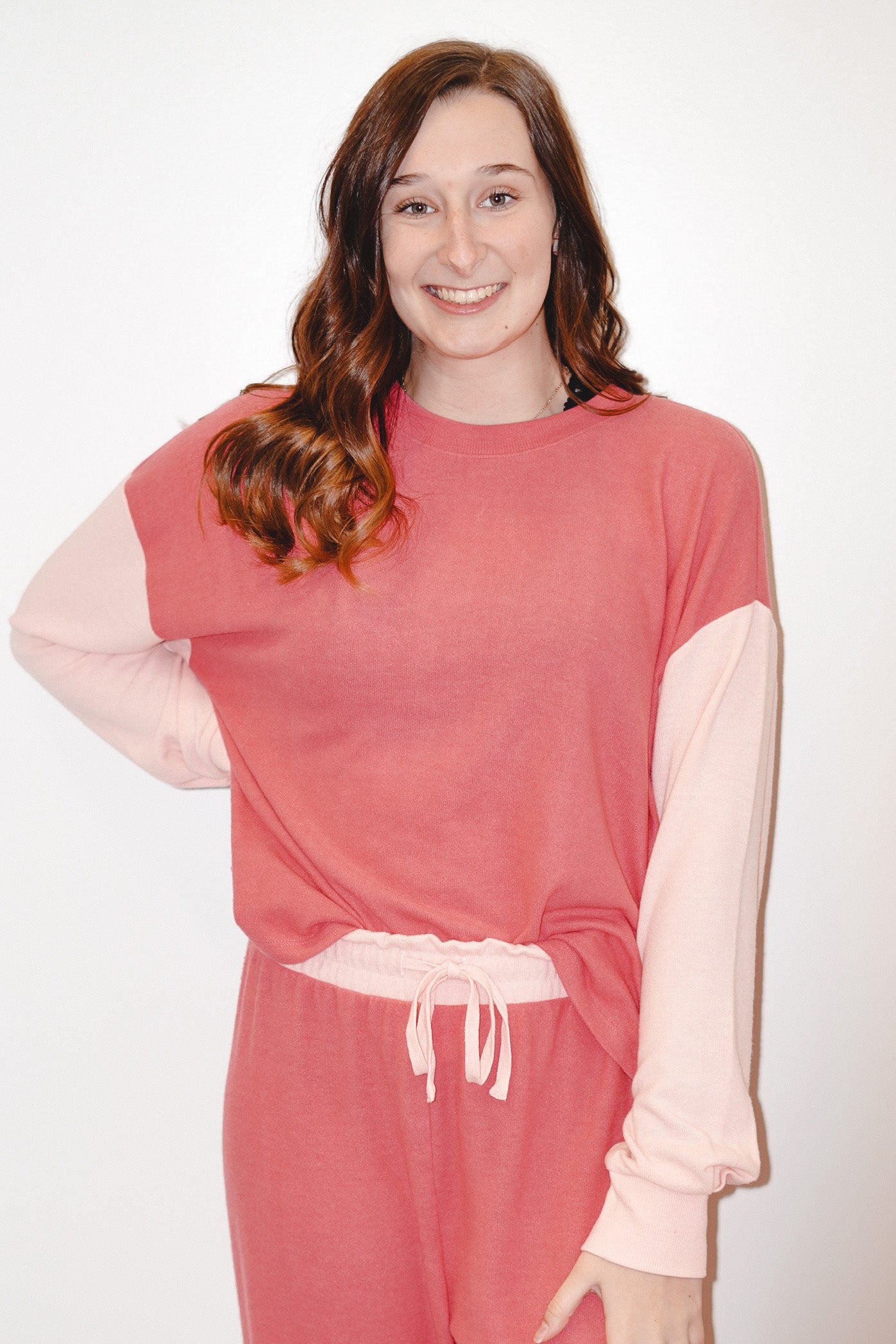 Pink Cherry Color Block Long Sleeve