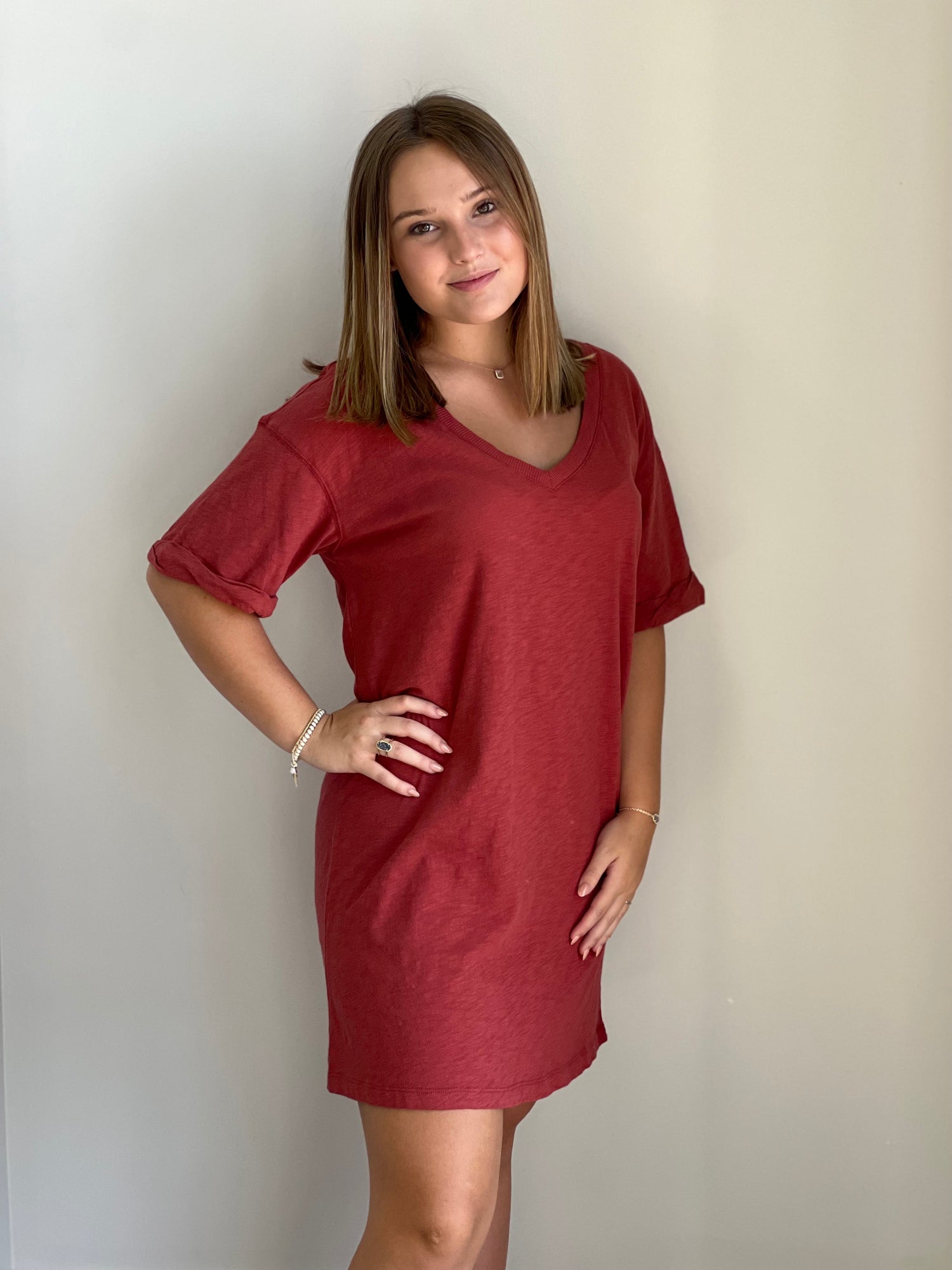 V-Neck T-shirt Dress Rouge Allie and Me Boutique V-Neck T-shirt Dress Rouge Allie and Me Boutique