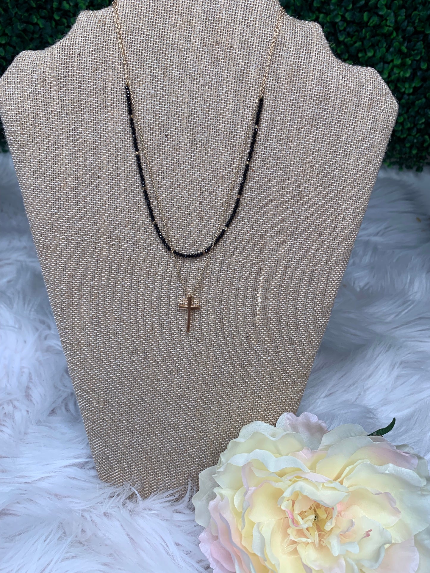 Mallie Multi-Layered Cross Beaded Necklace