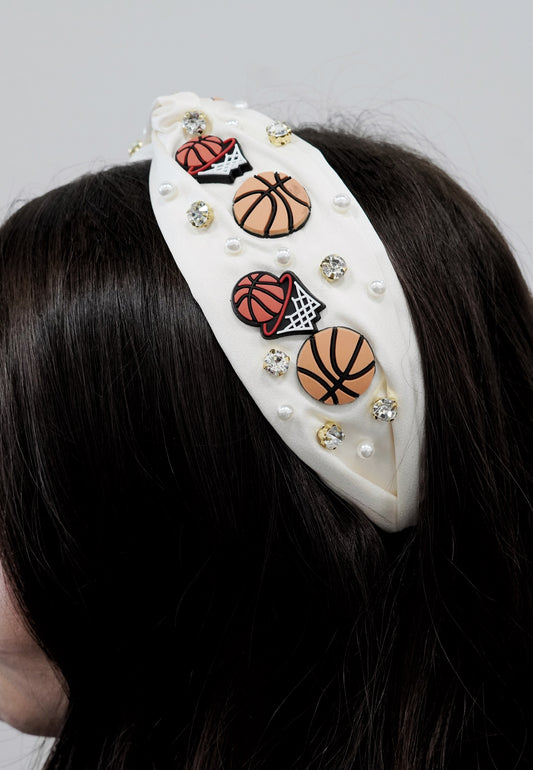 Nothing but Net Basketball Jeweled Headband Ivory Color Pearl Studs Jewel Studs Basketball Hoop Charms  Basketball Charms