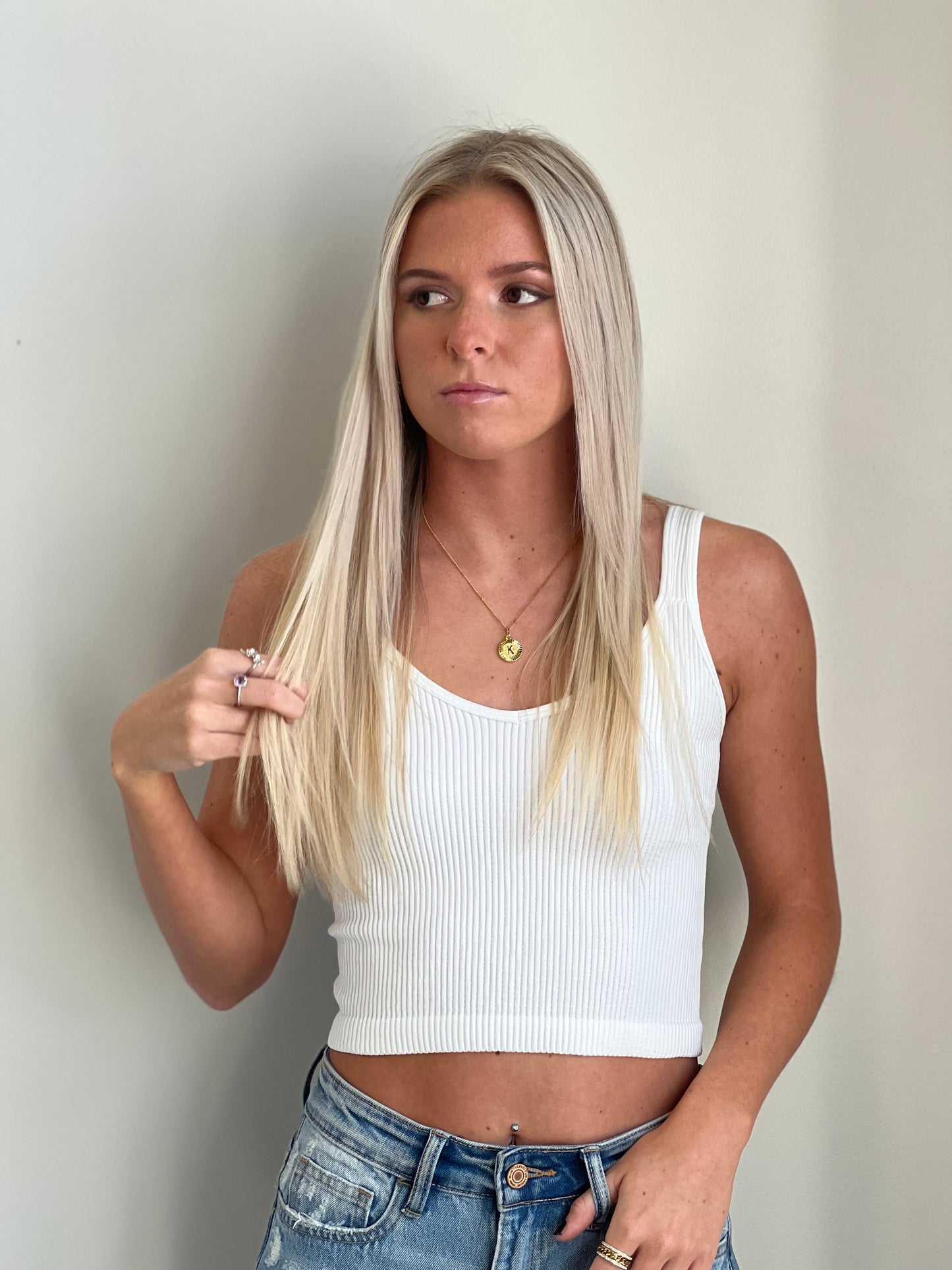 WHITE DEEP-V THICK RIBBED CROP TANK *BACK IN STOCK*