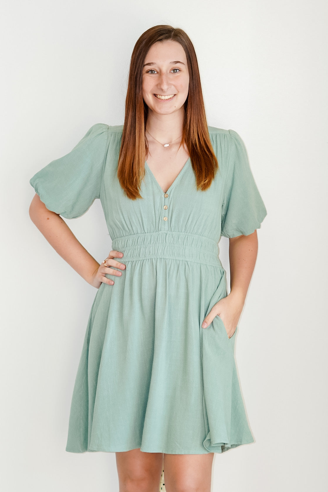 Sophia Cinched Puff Sleeve Mini Dress