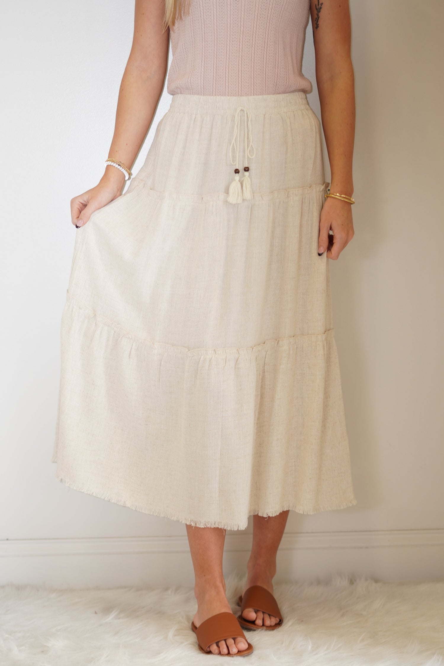 White linen shop tiered skirt