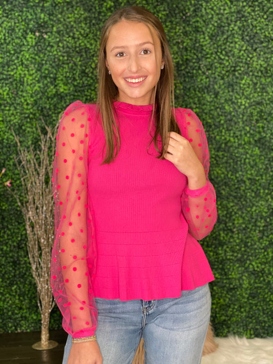 Twyla Mock Neck Polka Dot Top