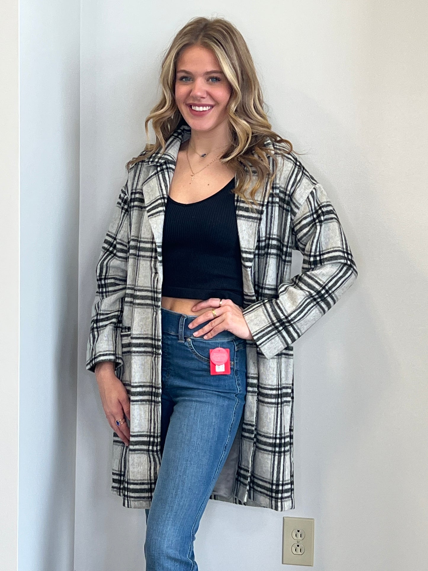 Polly Plaid Button Down Coat with Pockets