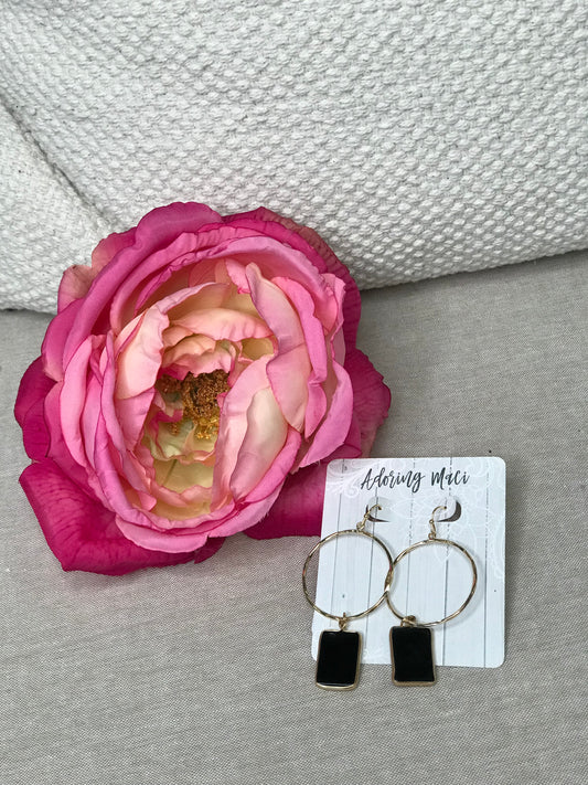 Gloria Gold Hoop Black Stone Earrings