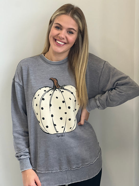 Amber Polka Dot Pumpkin Grey High Low Pullover