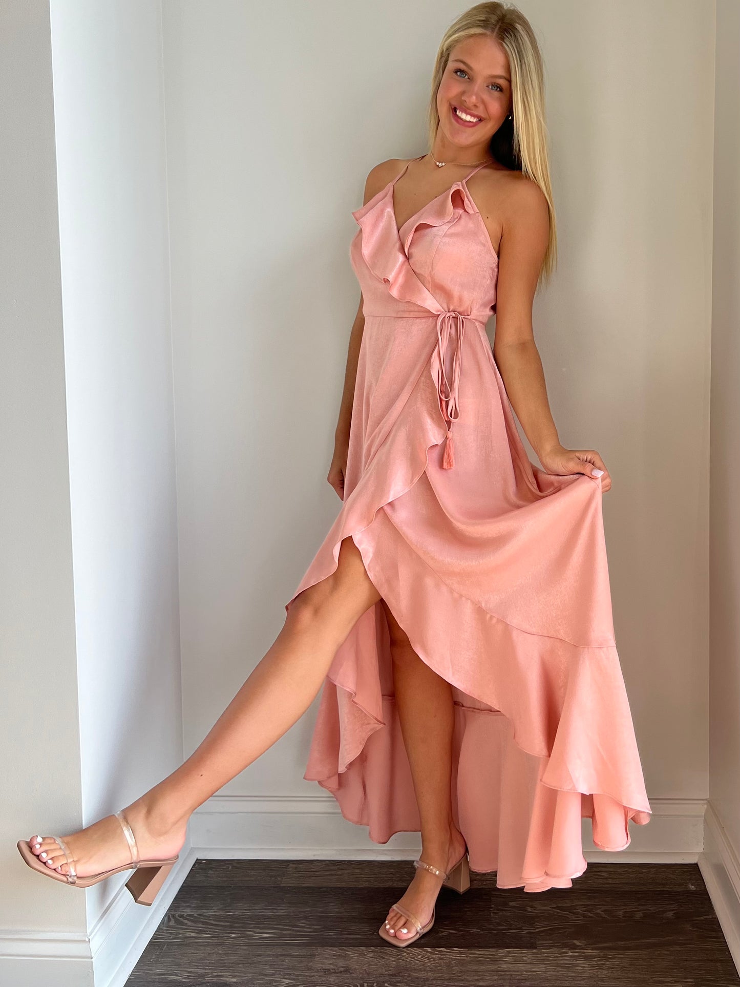 Serena Satin Wrap Midi Dress