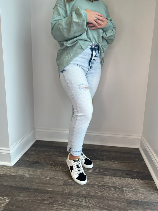 Ella Acid Washed Straight Leg Cropped Jeans