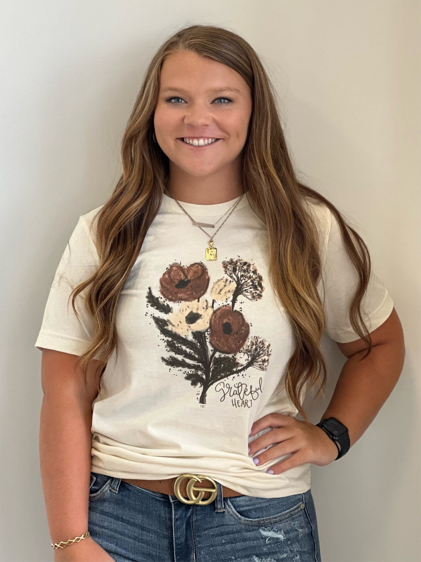 "Grateful Heart" Fall Floral Graphic Tee