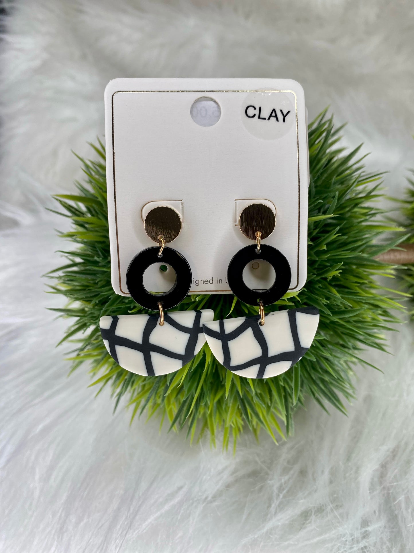 Resin Circle & Clay Moon Earrings