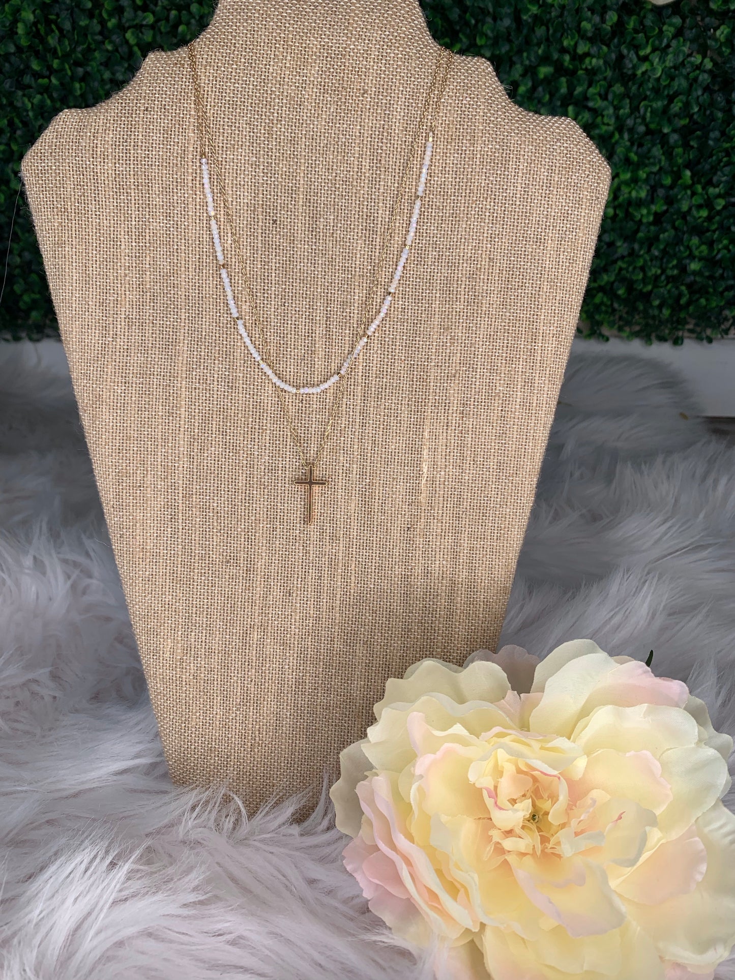 Mallie Multi-Layered Cross Beaded Necklace