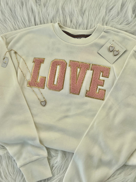 Posie Pink LOVE High Low Cream Pullover