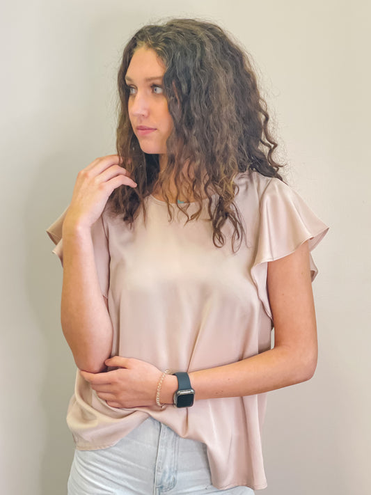 Sayla Satin Ruffle Short Sleeve Top