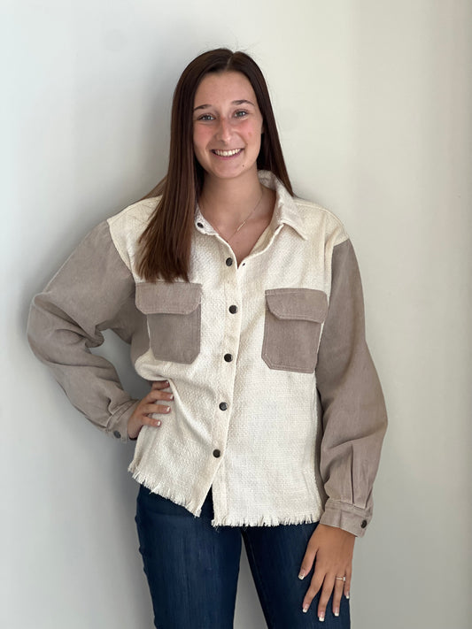 Emma Vintage Khaki with Ivory Boucle Denim Jacket