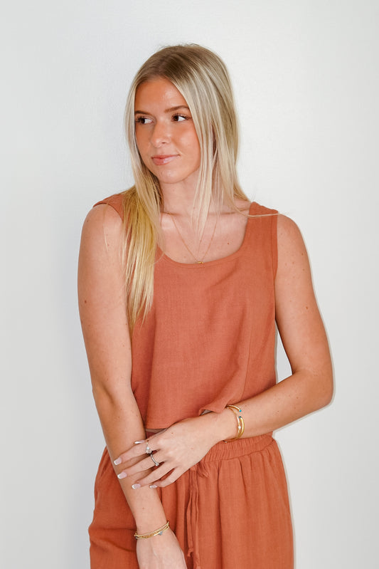 Layla Linen Cropped Tank Top