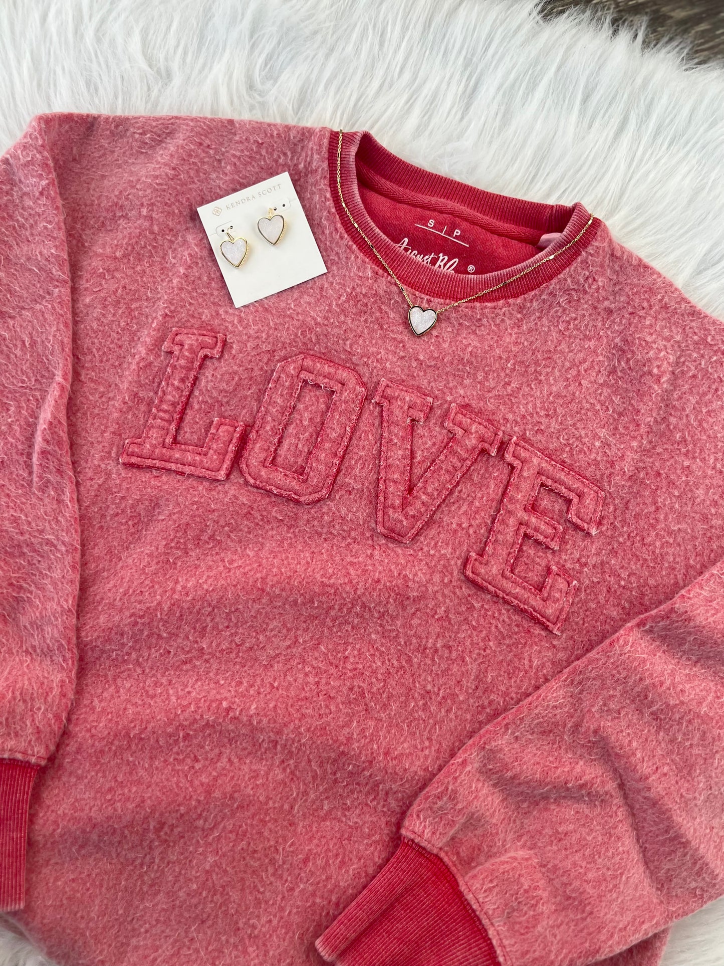 Rayleigh Red Fuzzy LOVE Pullover