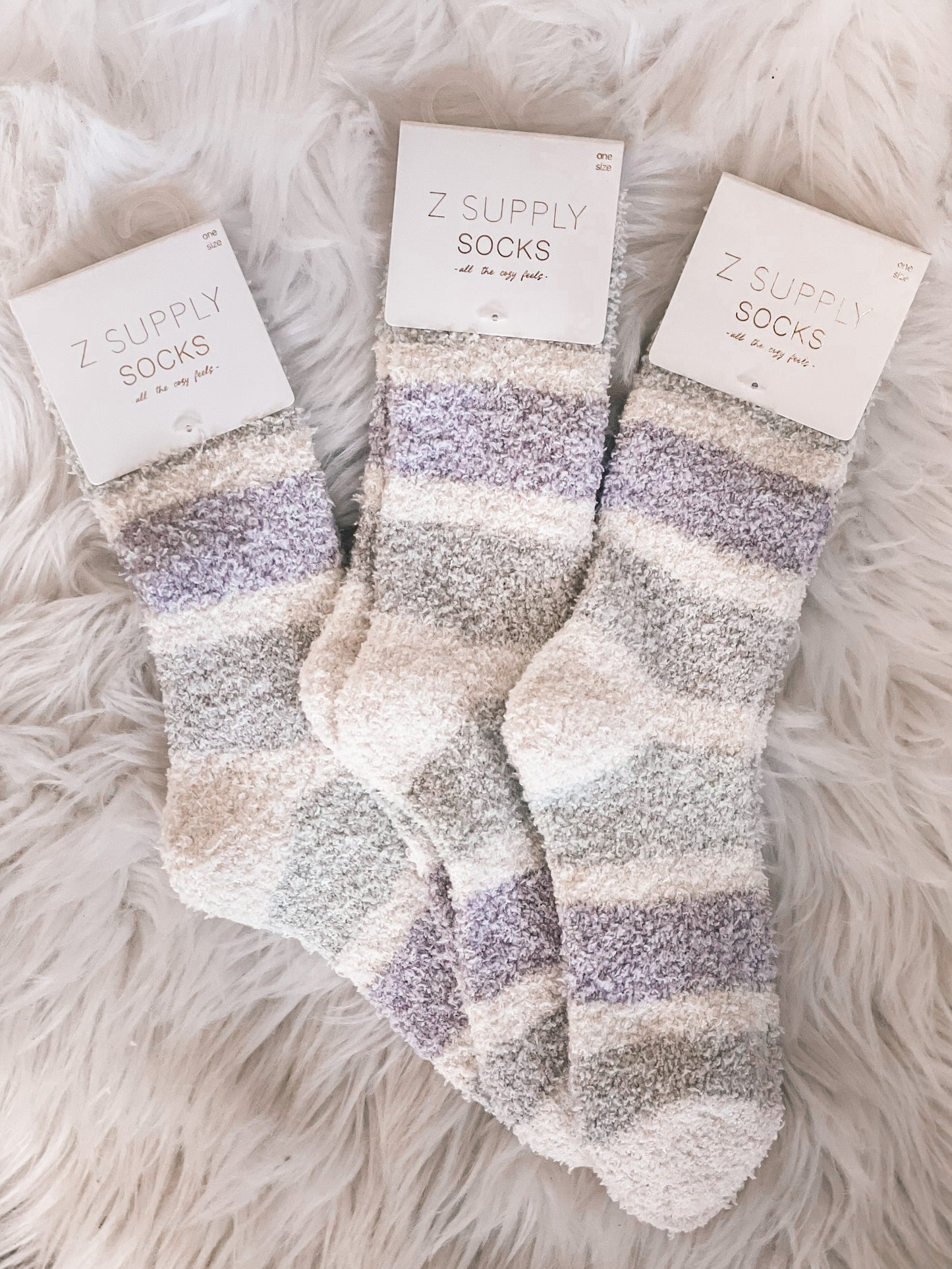 Heather Grey Stripe Plush Socks