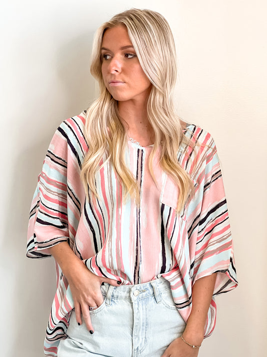 Ruthie Striped Flowy Pocket Top