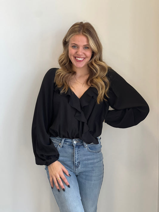 Lexie Woven Ruffled Wrap Bodysuit