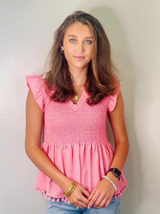 Presley Pink Smocked Ruffle Top
