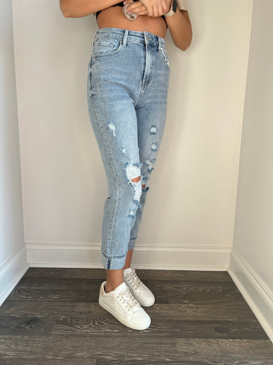 Emma High Rise Distressed Boyfriend Jeans