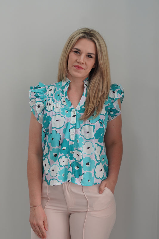Kim Button Down Flowered Tank V-Neck  Button Down 100% Cotton Hand Wash Cold, Color Will Bleed, Do Not Dry Clean, No Bleach, Tumble Dry Low