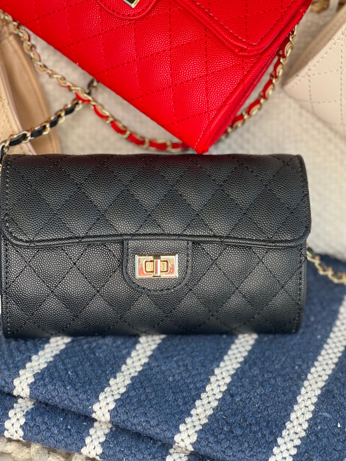 Quilted Stitched Crossbody Bag/ Clutch