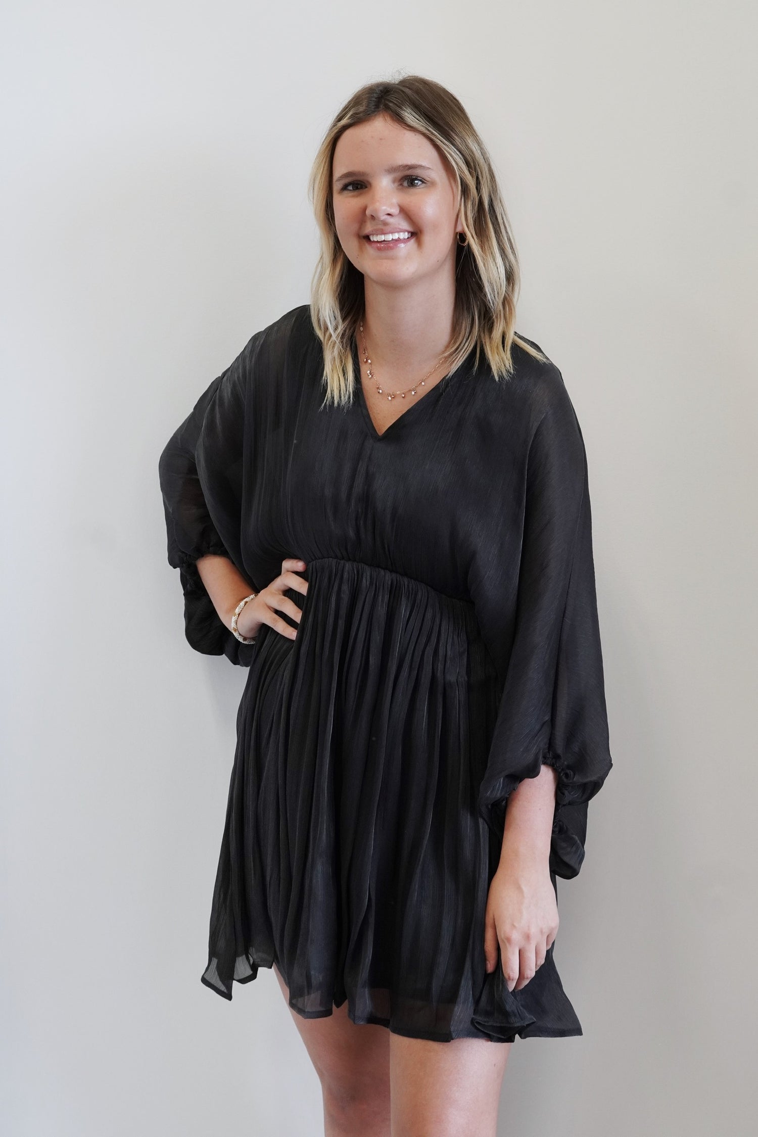 Shimmer Chiffon Balloon Sleeve Dress Allie and Me Boutique Shimmer Chiffon Balloon Sleeve Dress Allie and Me Boutique