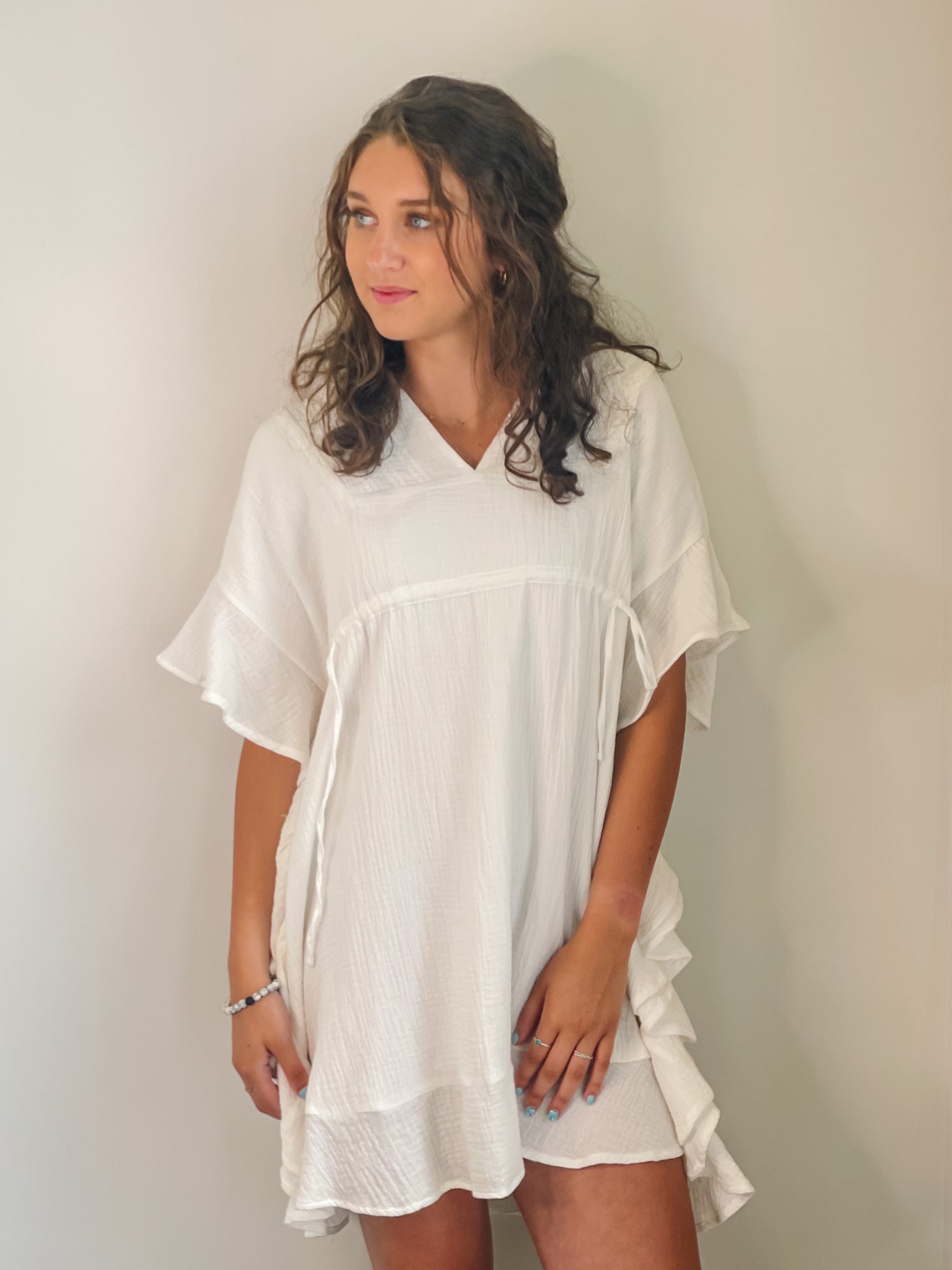 Angela Gauze Ruffled Peasant Dress Allie and Me Boutique Angela Gauze Ruffled Peasant Dress Allie and Me Boutique