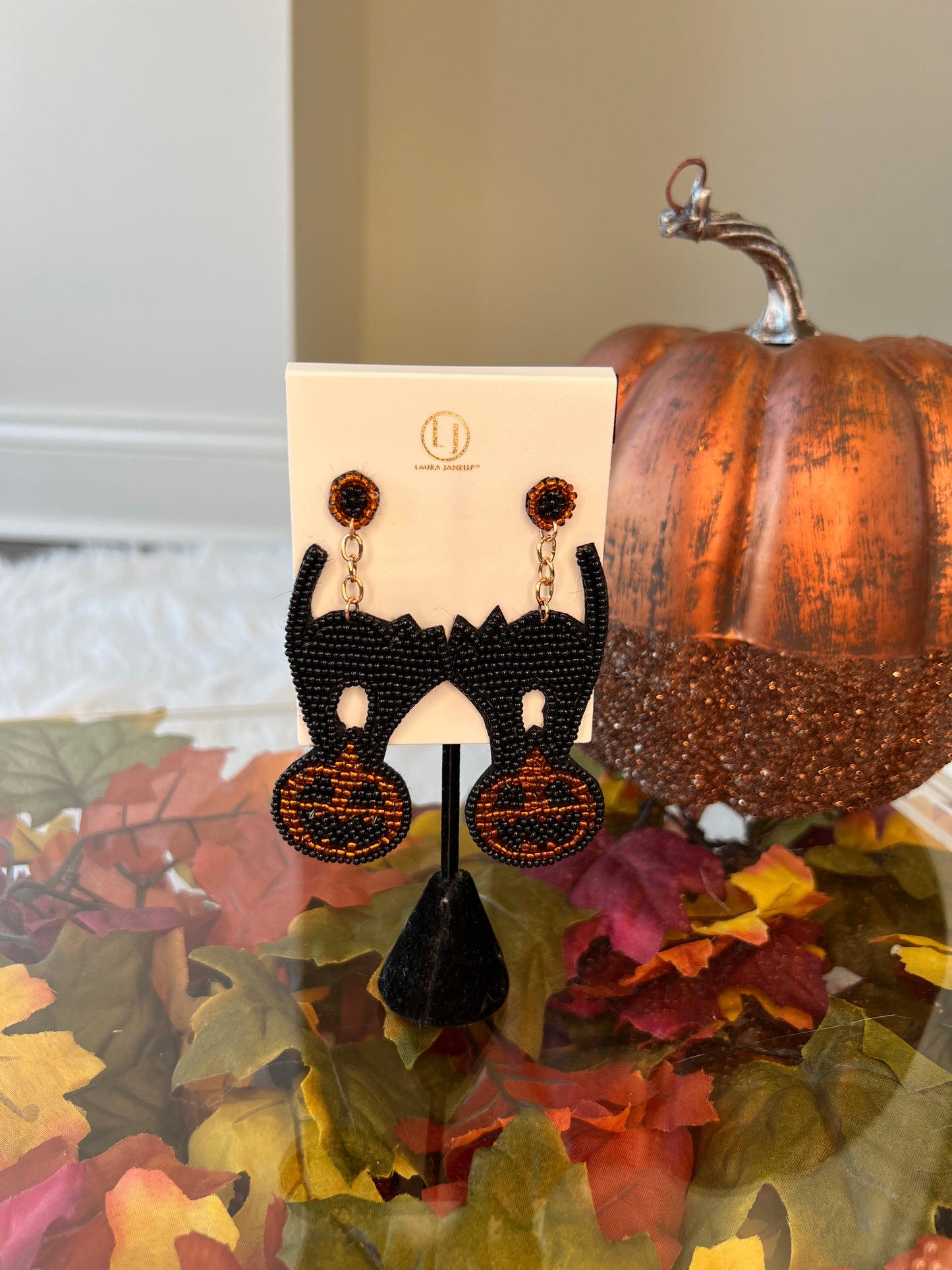 Spooky Cat and Pumpkin Earrings