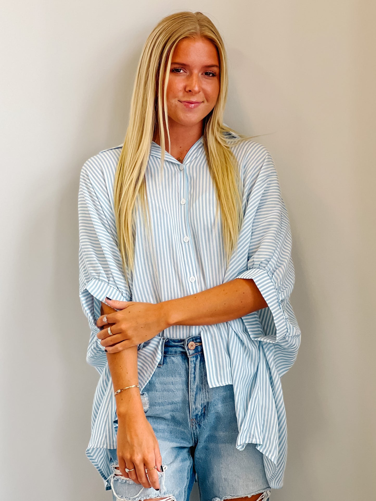 Lena Loose Fitting Striped Button Up