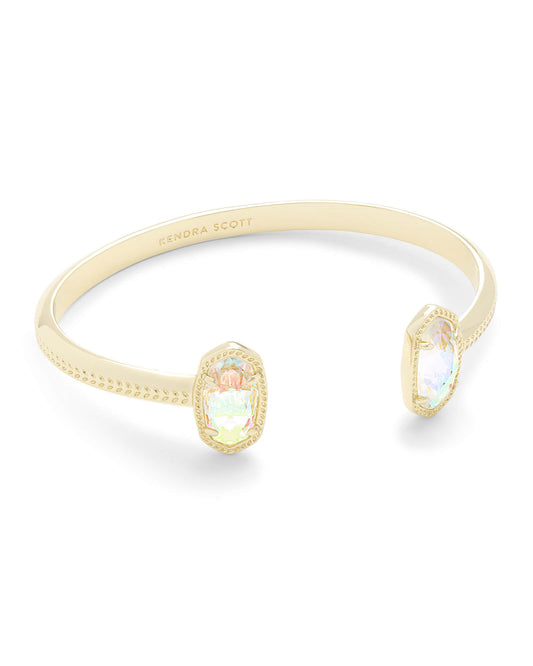 Gold dainty pinch cuff bookended with iridescent oval stones.